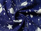 PRINTED Glow In The Dark Cotton POPLIN Dressmaking Fabric Material PLANETS NAVY