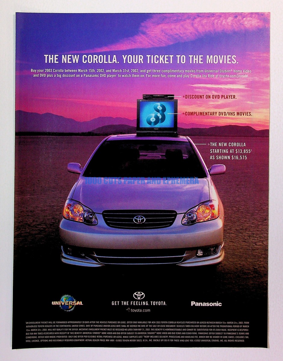 Toyota Corolla Car 2002 Panasonic TV DVD Trade Print Magazine Ad