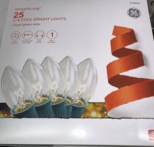 NEW GE Set 25 C-9 Cool Bright Classic Lights Clear/Green Wire 16 ft 1 Box 