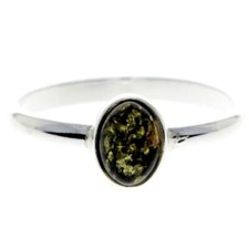 925 Sterling Silver Baltic Amber Round Classic Ring - 7481
