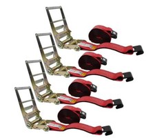 4 Pack 4 X 30 Ratchet Straps W Flat Hook Wll 5400 Trailer Tie Down - Red