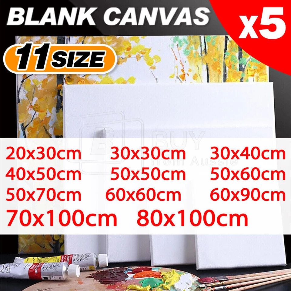 5x Artist Canvas Blank Stretched Canvases Art Large White Range Oil Acrylic Wood