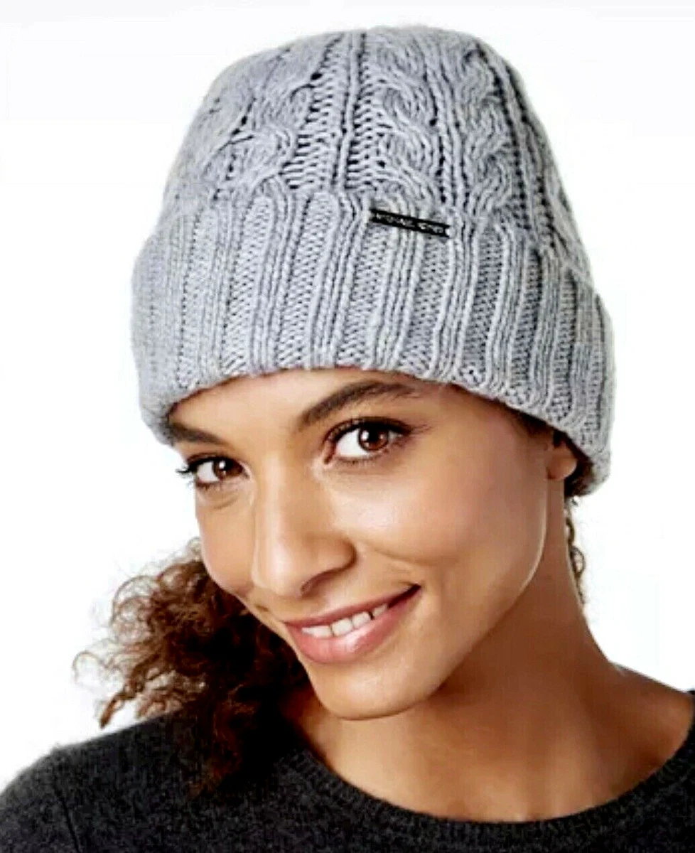 NWT WOMEN S MICHAEL KORS BRAIDED CABLE KNIT BEANIE HAT OS PEARL