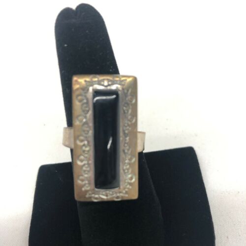 VTG Adjustable Cocktail Ring Faux Black Onyx Bar Fancy Large Statement Piece - Picture 3 of 7