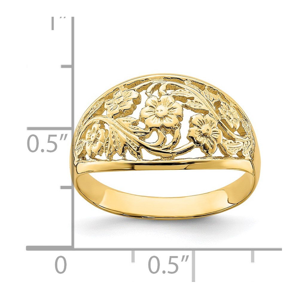 14K Yellow Gold Floral Dome Ring Size 7 Gift for Women 2.45 gram