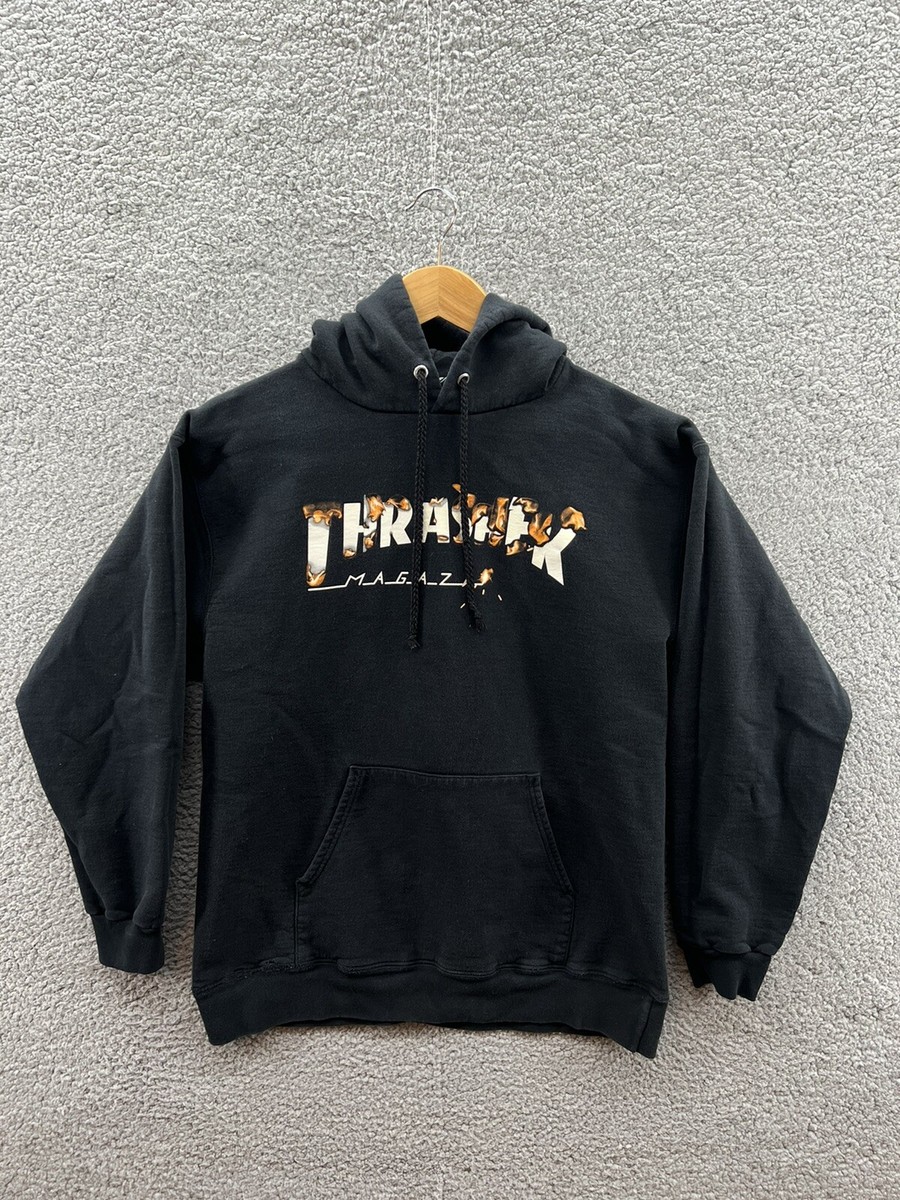 Thrasher Magazine Flames Black Pullover Hoodie Sweatshirt Men’s Size Small