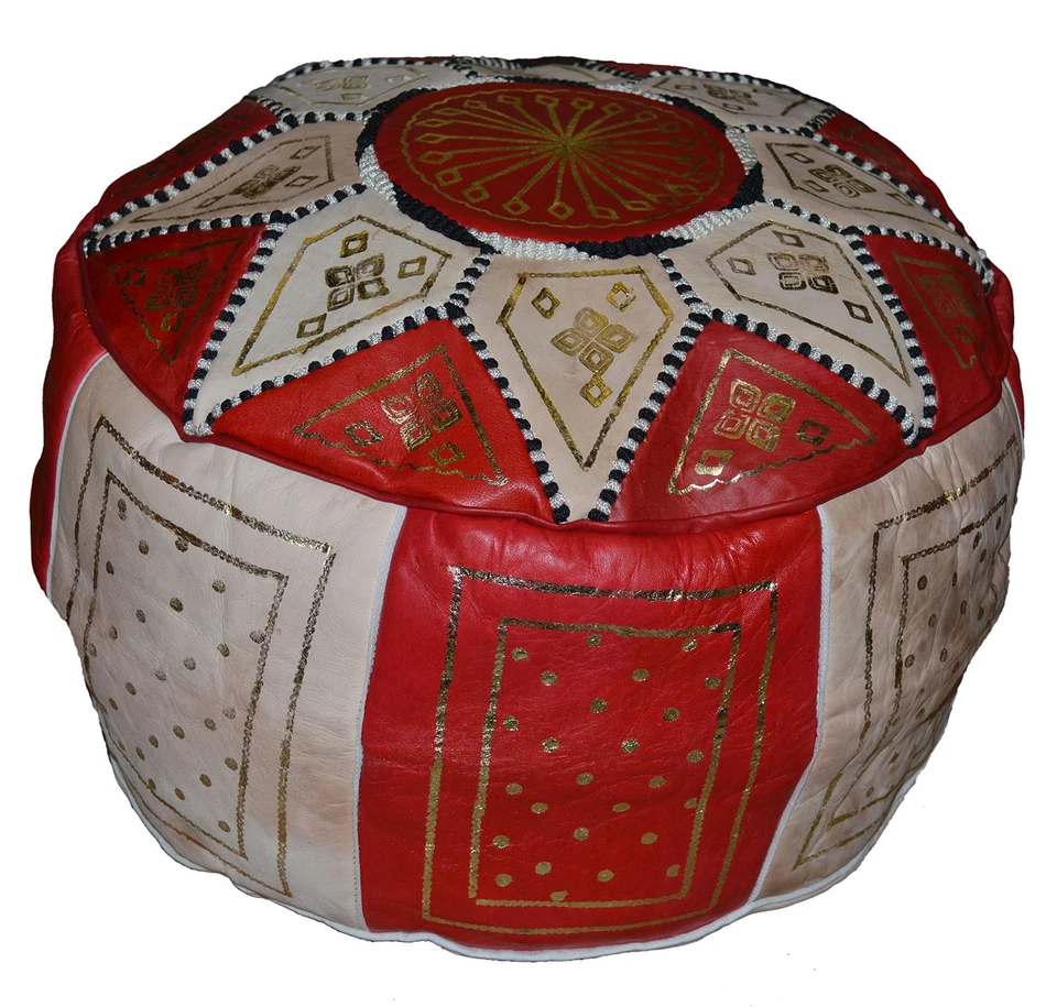 Pouf Moroccan Hassock Pooff Leather Genuine Pouff Ottoman Footstool Medium Red - Image 3 of 4