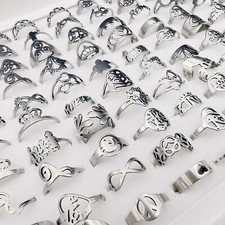 100pcs/Lots Stainless Tainless Laser Cut Pattern Jewelry Rings For Women Gift