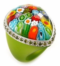 Alan K. Murano Grand Collection Ring, Green CZ Faceted Multicolor Glass Silver