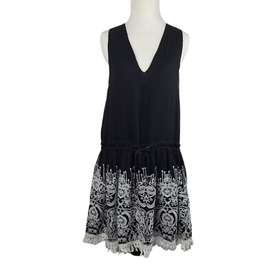 Jonathan Simkhai Black & White 100% Silk Dress Embroidered Size Small