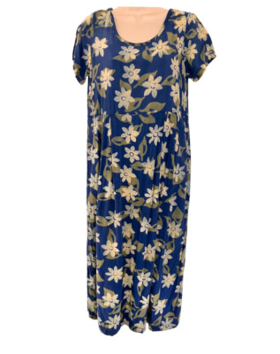Blue Ginger Hawaiian Short Sleeve Empire Waist Dress Size Small Pockets