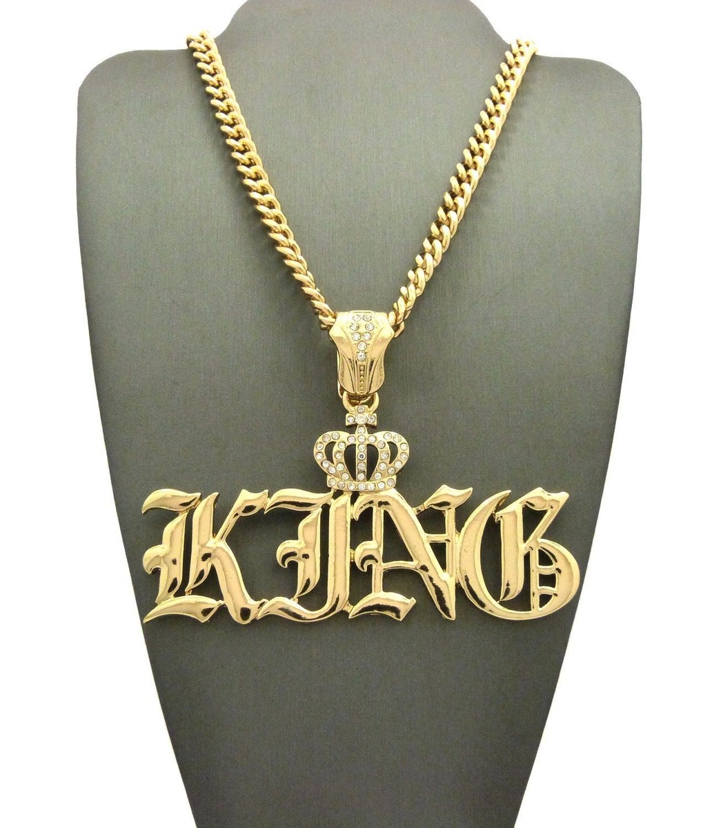 MENS HIP HOP CROWN KING PENDANT CUBAN LINK ROPE BOX CHAIN NECKLACE