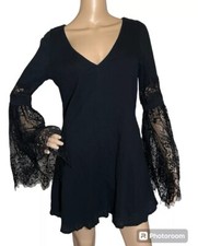 L*Space Burning Sun Tunic/Swimwear In Black 100% Cotton Size M Sheer Bell Sleeve