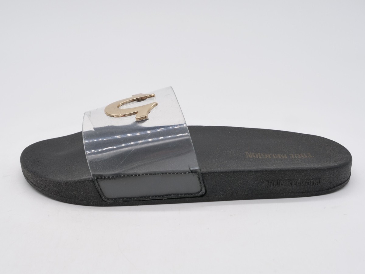 True Religion Sandals Womens Elle Clear Gold Emblem Logo 