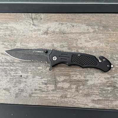 Steinbrucke Assisted Folding Knife 8Cr13MoV Serrated Glass Breaker Black