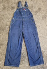 Dickies Bib Overalls Mens 38x30 Blue Dark Wash Carpenter Button Fly Work Farm