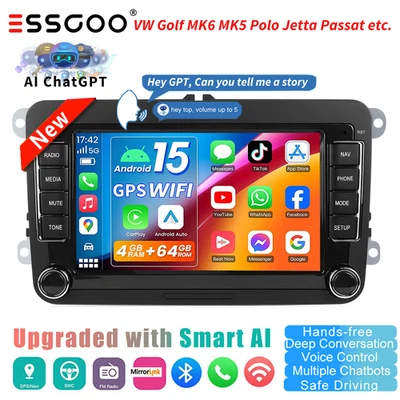 ESSGOO 4+64G Android 15 For VW GOLF MK5 MK6 Car Stereo CarPlay Radio GPS Voice Control