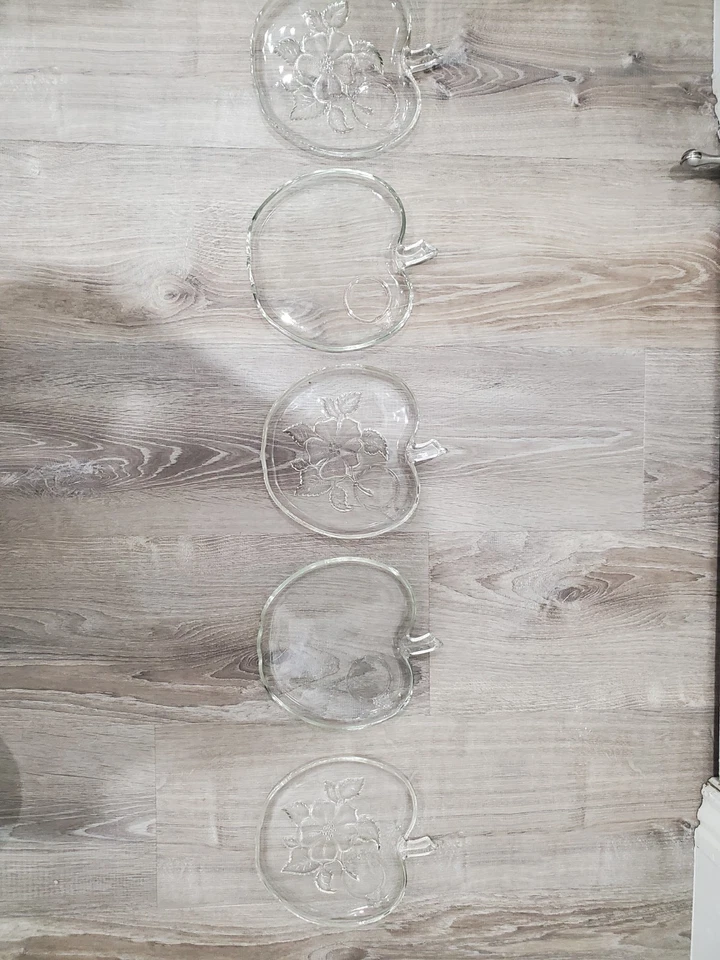 De colección 5 Platos de Vidrio Transparente en Forma de Manzana Almuerzo Snack Patrón Floral Foto 3 de 4
