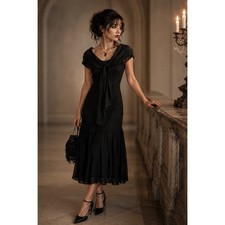 Vintage Carole Little Lace Midi Dress 10 Whimsigoth Drop Waist 90s Sparkle