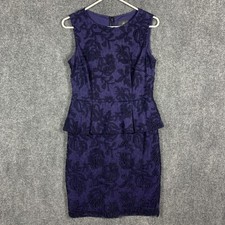 Adrianna Papell Dress Womens 4 Purple Floral Jacquard Peplum Sheath Cocktail