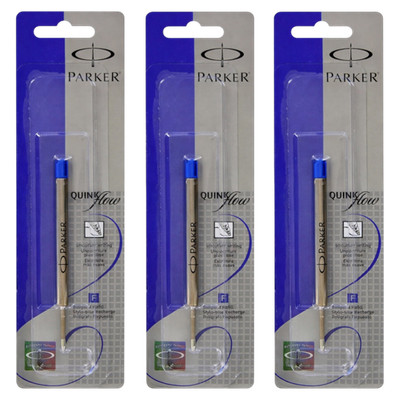 Parker QUINKflow Ballpoint Pen Ink Refill, Fine Tip, Blue Ink, 3-Count