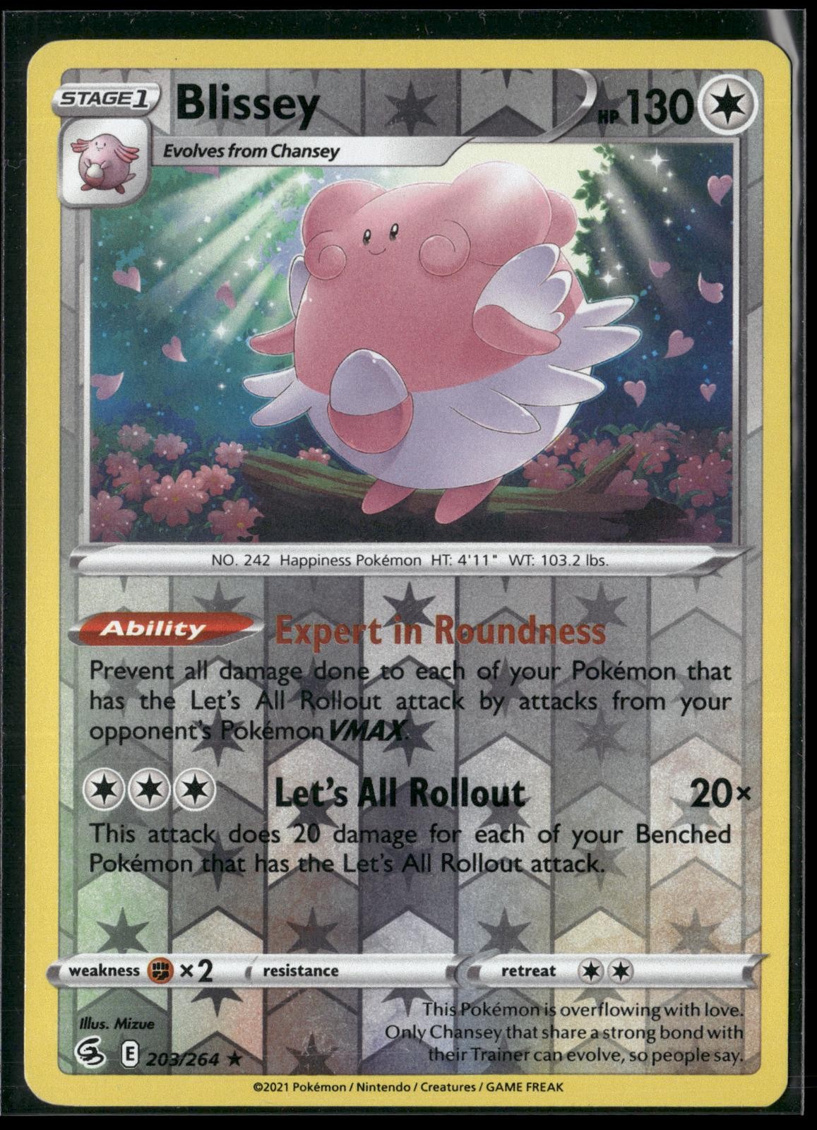 Blissey 203/264 Rare Fusion Strike Pokemon Reverse Holo Near Mint