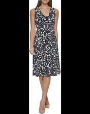 Tommy Hilfiger 2 Blue/White/Green Floral Sundress Sleeveless V-Neck Knee Zip