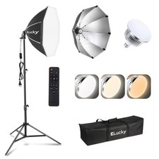 20" Softbox Lighting Kit, 3000K-6500K 85W LED Bulbs, Remote, 63" Tripod, Prof...