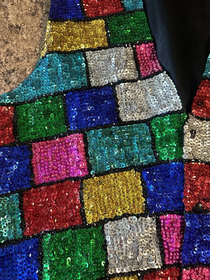 Vintage Women's Bali Gem Multi Color Sequin Vest Size L Foto 3 de 4