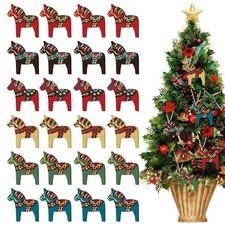 24 Pcs Swedish Dala Horse Christmas Ornaments Wooden Dala Horse Hanging Pendant