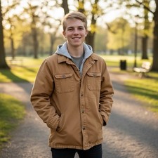 Dickies Twill Shacket Coat Lined Brown Snap Button Full Zip Youth Size Large