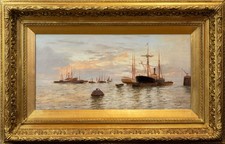 Edward Fletcher (18571945) Evening Harbour | Antique Marine Oil Painting