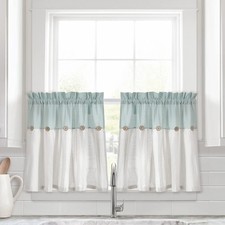 Linen Button Farmhouse Kitchen Curtains Tier Set 29"W x 24"L Dark Linen - Lin...