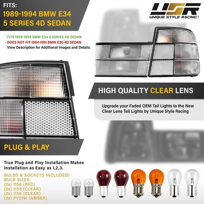 ALL CLEAR Lens Tail Light Assembly 4pcs L+R for 89-94 BMW E34 5