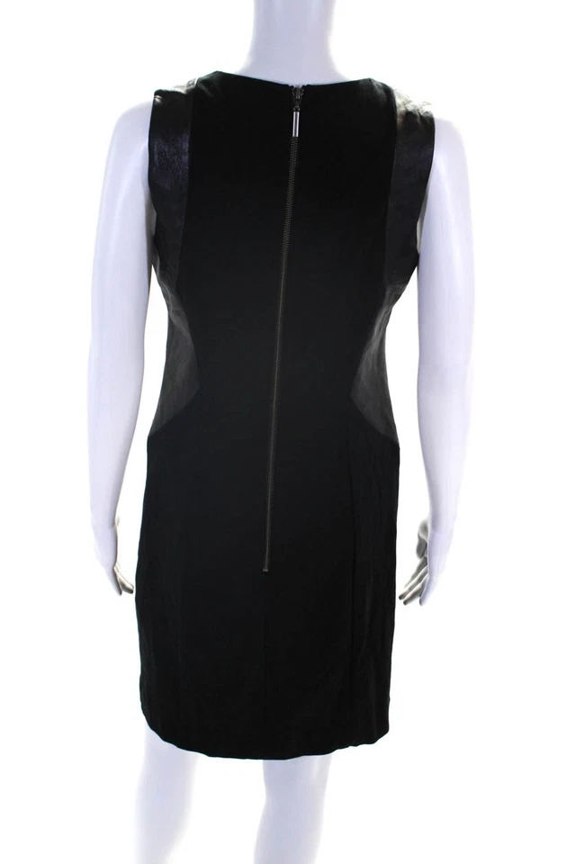 Nanette Lepore 女式后拉链圆领皮革装饰紧身连衣裙黑色 6 码 — 第 3/4 张图片