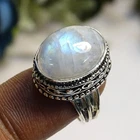 Rainbow Moonstone 925 Sterling Silver Oval Gemstone Vintage Ring 7.5" PG 1704