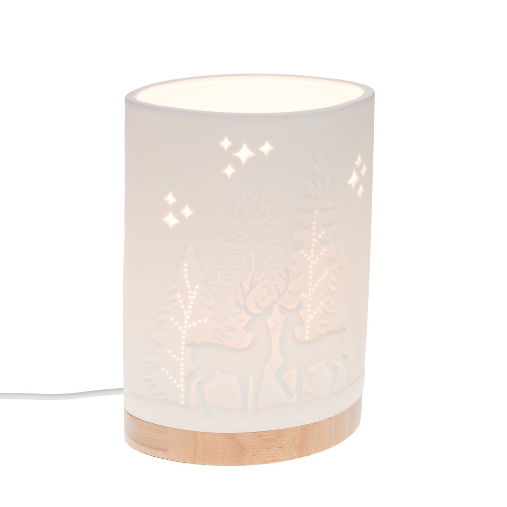 Lampe Forêt porcelaine veilleuse de chambre et photophore de salon blanc
