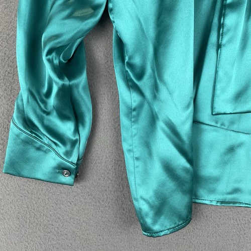 VTG Sal Antony 100% Silk Blouse Sz 10 NWT Green Tie Neck Long Sleeve Retro 80s - Picture 3 of 12
