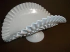 Vintage Fenton Hobnail, Ruffled, Milk Glass Pedestal Banana Bowl: EUC