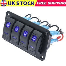 Rocker Switch Toggle  Panel Blue Waterproof LED Light For Car Marine Boat 4 Gang