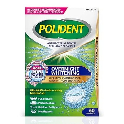 Polident Overnight Whitening Cleanser Tablets 60   Tabletas Limpiadoras Dentales