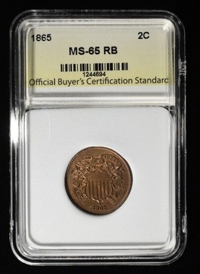 1865 TWO CENT PIECE 2C MS RB 65 GORGEOUS COIN HARD TO FIND #SC94-4