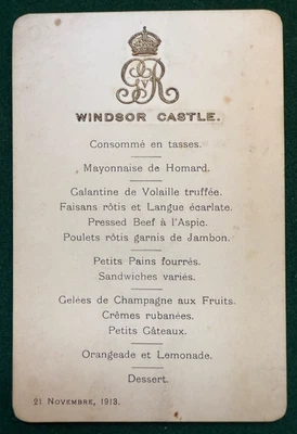 Antique Royal Menu Windsor Castle King George V & Queen Mary 21 November 1913 - Image 1 of 4