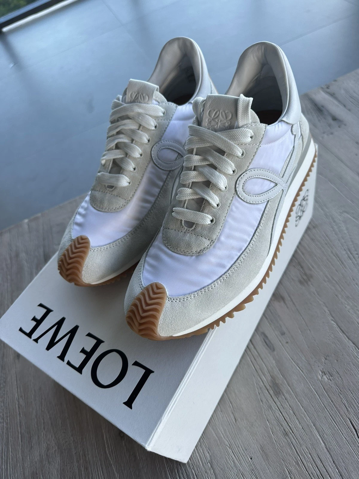 Loewe White Low Top Sneaker Cushioned Suede Fabric Rubber Gum Sole women