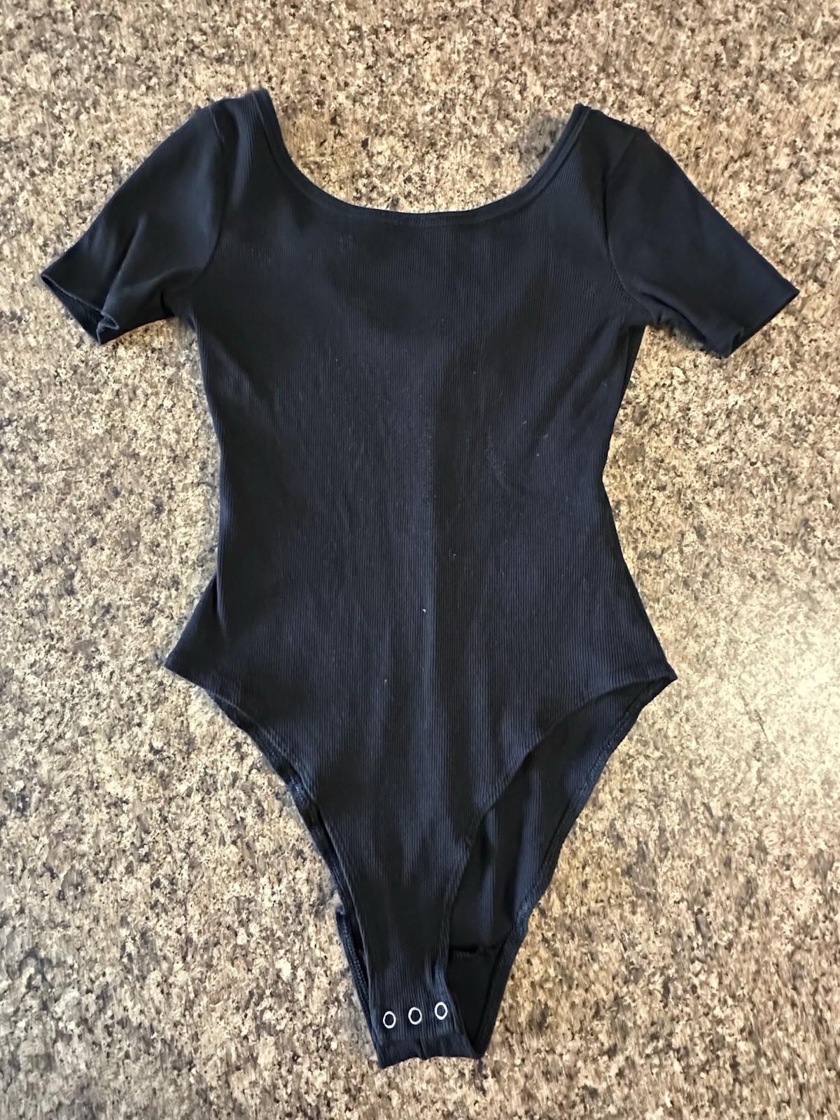 Women’s Black Bodysuit Size Small Short Sleeve Scoop Neck Snap Closure