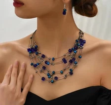  Versatile Crystal Multilayer Necklace Earrings Set For Party, Vacation, Gifts 