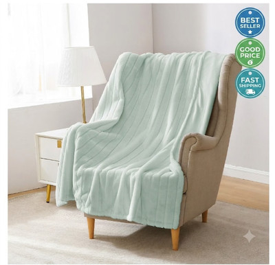 Mint Stripe Faux Fur Throw Blanket 50x60 Soft Cozy Blanket for Adults