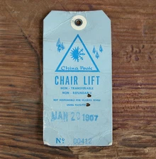 CHINA PEAK CA 1960s Ski Lift Ticket Resort Souvenir Travel Vtg 1967 #00412