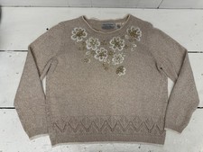 Vintage Knitted Jumper embroidered flowers patterned knit sweater Women's Beaded
