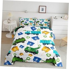 Cartoon Garbage Truck Bedding Set Green Trash Truck Comforter Twin Multi J502